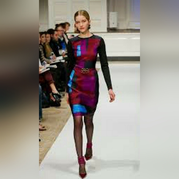 *$3,300 OSCAR DE LA RENTA ARTSY BLACK PURPLE COLORBLOCK RUNWAY DRESS US M - Picture 11 of 15